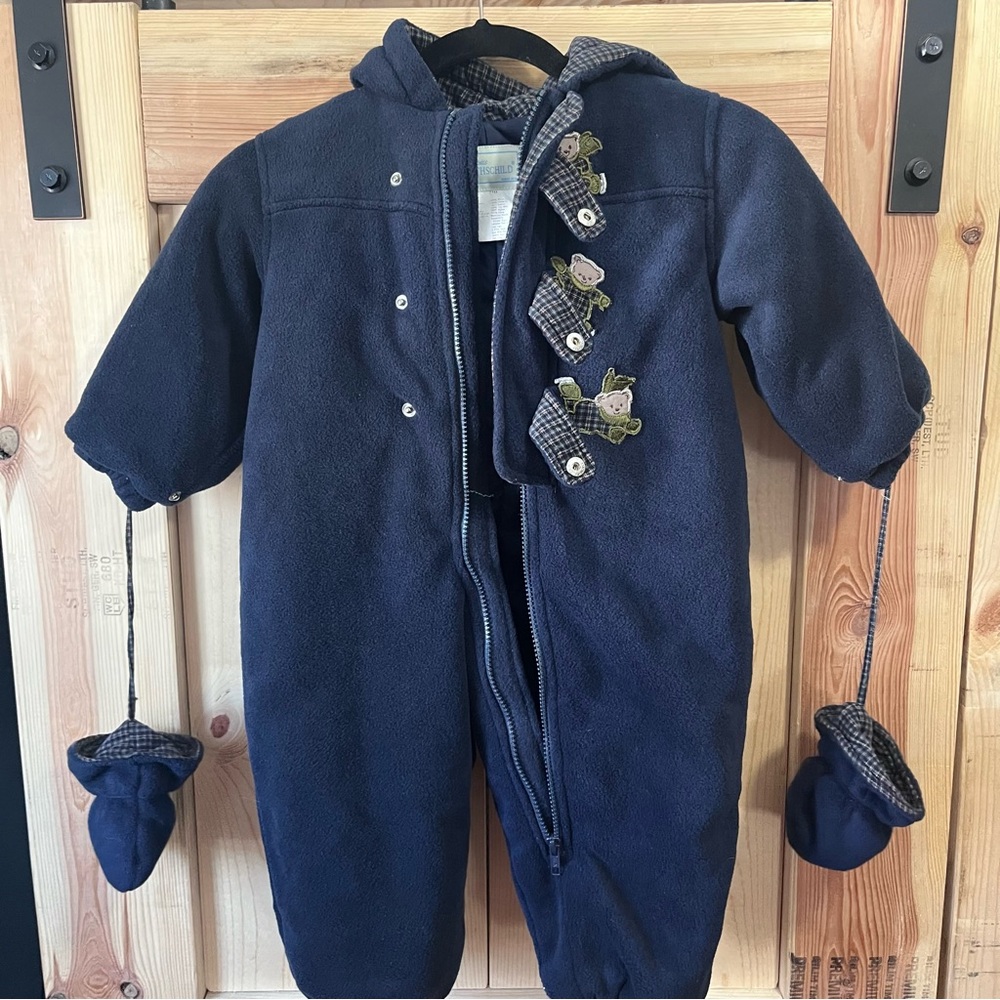 Le Petit by Rothschild Navy Snow Suit w/ Bears with Attached Mittens Sz24 Months